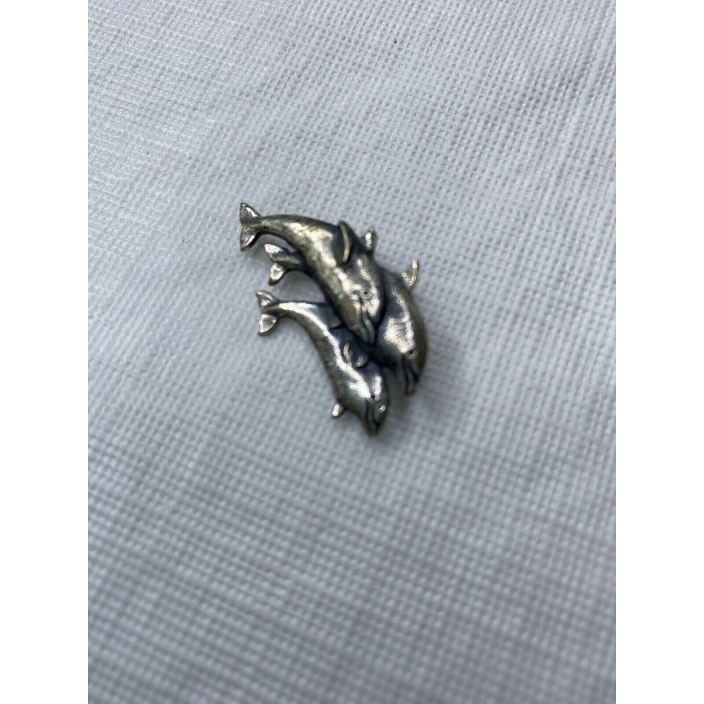 Silver Dolphin Pin Brooch Jewelry Signed 1"